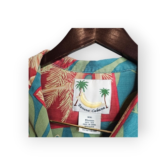 Banana Cabana Men's 100% Silk Hawaiian Martini Tropical Shirt Medium - Picture 4 of 5